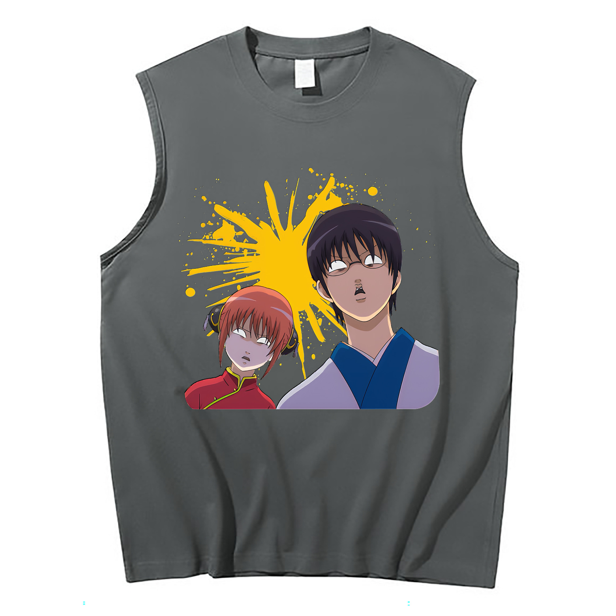 （画像用） ぎんたま 坂田銀時（さかたぎんとき） 神楽 志村新八（しむら しんぱち） GINTAMA Sakata Gintoki Kagura Shimura Shinpachi コットン100％タンクトップ（フロントプリント）